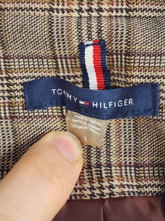 Tommy Hilfiger Women's Blazer Jacket Size 4 Brown Plaid Elbow Patches FLAW - Picture 3 of 16